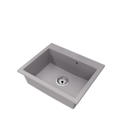 Produktbild von Granitspüle Einbeckig Elite 60 – Grau – Chrom-Siphon