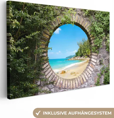 Produktbild von MuchoWow® - Leinwandbilder - Strand - Meer - Aussicht - Sommer, Wandbild, Wanddeko Bilder Wohnzimmer, 120x80cm