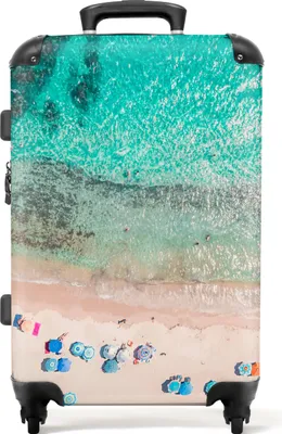 Produktbild von NoBoringSuitcases.com® Großer Koffer - Meer - Strand - Sommer - Sonnenschirme - Blau - Kombinationsschloss TSA - Hartschalen Trolley 4 Rollen - 72 liter - Reisekoffer - 66 cmKoffer Mittelgroß 67x43x25 cm, 72L,