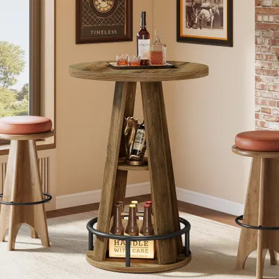 Produktbild von Tribesigns Runder Bartisch, 100 cm hoch, Bistrotisch mit Stauraum, industrieller Cocktail-/Pubtisch mit Metall-Fußstütze für Wohnzimmer (nur Tisch)