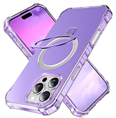 Productafbeelding van Hoesje voor Apple iPhone 16 Pro Max met effen kleur en golvend ontwerp, met MagSafe-ringhouder, in paars