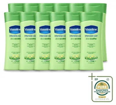 Obrázok produktu pre 12 kusov balenia lotionu na telo Vaseline Aloe Soothe, 400 ml – zásobný balík