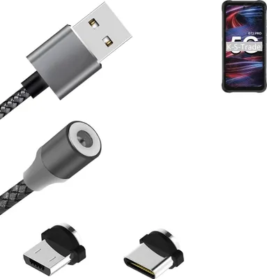 Produktbild von K-S-Trade Hochwertiges Magnet-Lade-kabel Sync-Kabel Daten-Kabel für UMIDIGI Bison GT2 Pro 5G mit USB-Typ-C-Anschluss und Micro-USB-Anschluss 2A bis