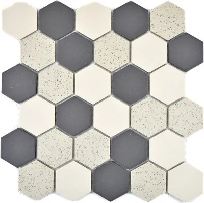 Produktbild von Mosaikfliese Keramik beige schwarz Hexagaon unglasiert MOS11G-0113-R10