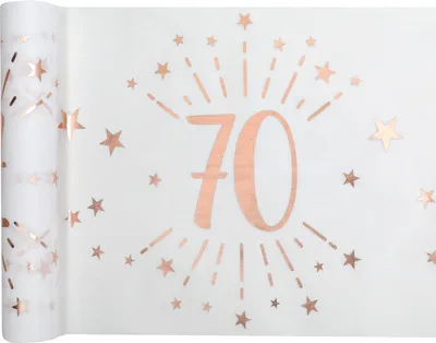Produktbild von Tischläufer Vlies Weiß Zahl 70 Rosegold 5 m x 30 cm Geburtstag