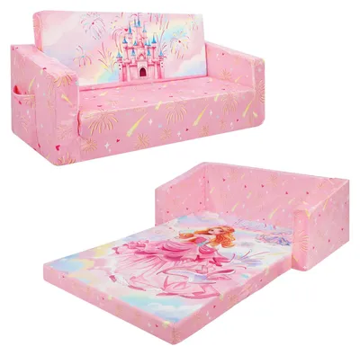 2-in-1 Kindersofa, Schlafsofa, umwandelbar, mit Seitentasche