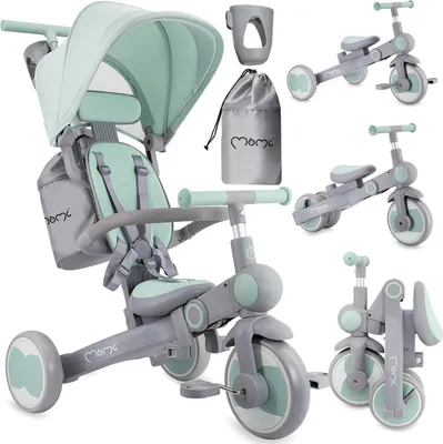 Produktbild von MoMi SOLIVIA Dreirad für Kinder 4in1- Kinderdreirad, Lenkstange, Laufrad, Buggy - Grün