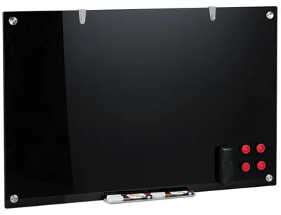 Imagen del producto de Pizarra magnética de vidrio COSTWAY, 60x90 cm. Panel magnético para escribir y borrar, pizarra de pared magnética sin marco, con soporte para bolígrafos, esponja, ganchos, imanes y 3 bolígrafos