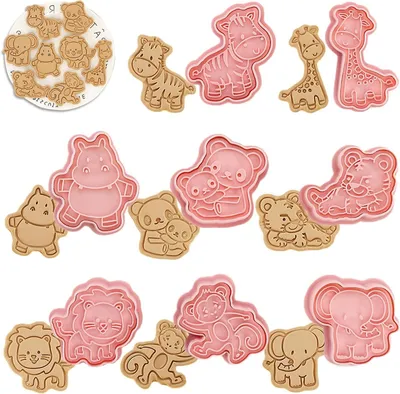 Productafbeelding van Koekjesvormen Dieren - Uitsteekvormpjes Set - Bakken met kinderen - 8 cartoon vormen - 8 stuks - Multicolor