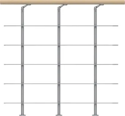 Produktbild von Pertura Edelstahl-Brüstungsgeländer für Mittelholmtreppe Spiros, Chiron, Vaia Erweiterungsset, Handlauf Ahorn, Geländer