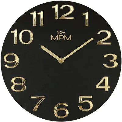 Produktbild von MPM-Quality Timber Simplicity Wanduhr Holz lautlos 3D-Zahlen Schwarz/Gold 30 cm