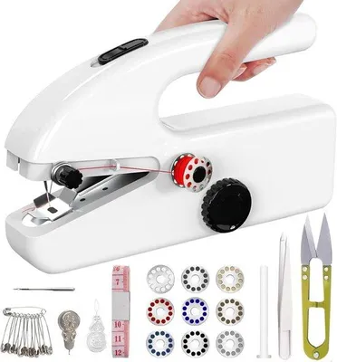 Image de Mini-machine à coudre portable - Avec batterie et alimentation USB-C - 2 vitesses - Pour débutants - Petite machine à coudre pratique - Pour les voyages, l'atelier et la maison