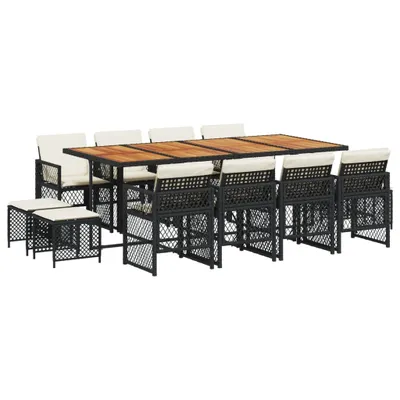 Produktbild von vidaXL 13-tlg. Garten-Essgruppe mit Kissen Schwarz Poly Rattan