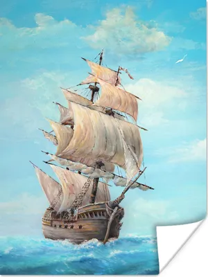 Produktbild von MuchoWow® Poster Illustration eines Piratenschiffs für Kinder 120x160 cm - Wandbilder