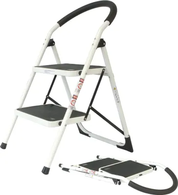 Produktbild von Trittleiter mit 2 Stufen, Treppenleiter aus Stahl, Stehleiter bis 150kg belastbar