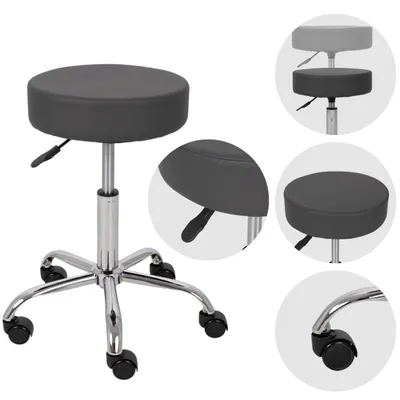 Produktbild von Habys Rollhocker Tila | Höhenverstellbar, Arbeitshocker, Drehstuhl, Drehhocker, Kosmetikhocker, Praxishocker, Bürohocker | Grau
