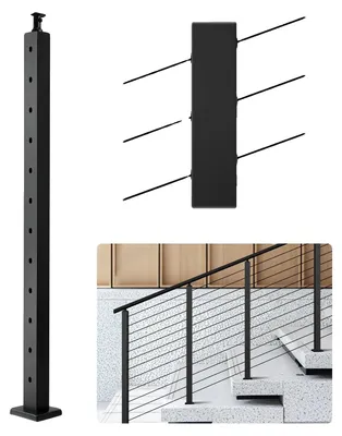 Image de VEVOR Poteau de rampe de câbles, 1067x50,8x50,8 mm, Poteau de rampe d'escalier à câbles avec trous prépercés à 30°, acier inoxydable SUS304, pour main courante, balustrades, noir, 1JZLGZXHS106W3XAA001V0