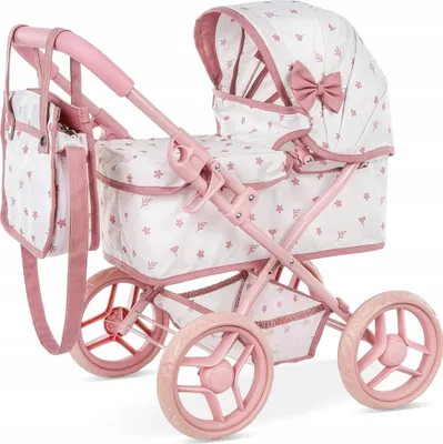 Produktbild von Puppenwagen mit Tasche und Korb – klappbare Gondel mit EVA-Rädern – für Puppen bis 40 cm – Spielspaß für Kinder ab 2 Jahren