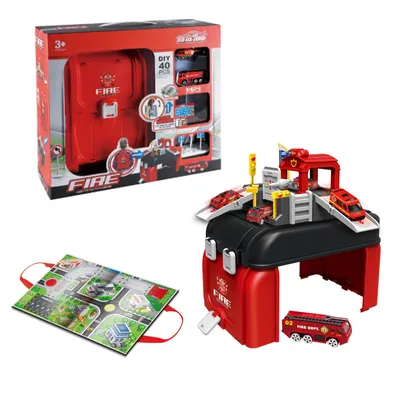 Produktbild von Parkhaus für Kinder, Parkgarage Feuerwehr und Polizei Spielzeug garage
