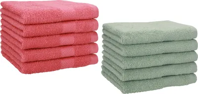 Produktbild von Betz 10 Stück Gästetücher 30x50 cm PREMIUM 100% Baumwolle Set  Farbe: himbeere und heugrün
