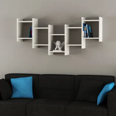 Image de DECORTIE Bat Étagère murale flottante moderne, blanc 151 x 20 x 64 cm
