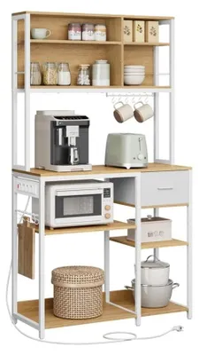 Zdjęcie produktu dla Półka kuchenna z gniazdkami 40 x 100 x 180,4 cm, dąb-biały