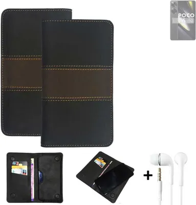 Produktbild von K-S-Trade Handyhülle + Kopfhörer kompatibel mit POCO F6 Schutzhülle Walletcase Bookstyle Tasche Schutz Case Hülle Wallet Cover Kunstleder