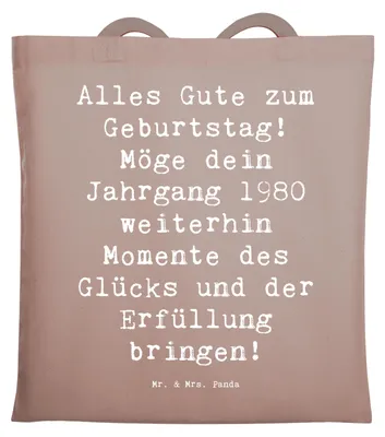 Produktbild von Mr. & Mrs. Panda Tote Bag Spruch 1980 Geburtstag - Braun Pastell - Geschenk, Geburtstagsjahr, Laptoptasche, Jahrgang, Geburtstagsgeschenk, Shopping Tasche, Jutebeutel