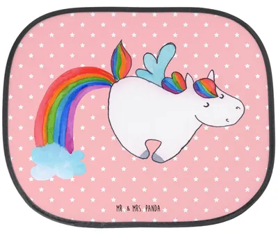 Produktbild von Mr. & Mrs. Panda Sonnenschutz für Auto Einhorn Fliegendes Pferd - Rot Pastell - Geschenk, Regenbogen, saugnapf, Realität, Unicorn, Autoscheibe, Sonnenblende, Seitlicher