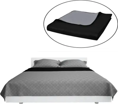 Produktbild von vidaXL Zweiseitige Tagesdecke Gesteppt Schwarz/Grau 220x240 cm