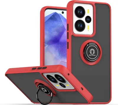Image de Étui pour Realme 14 étui TPU translucide mat avec porte-anneau et support Rouge