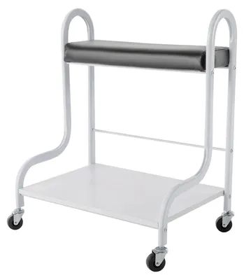 Immagine prodotto di Carrello per pedicure - 2 ripiani, struttura in metallo, poggiapiedi imbottito in PU, carrello per salone con ruote, capacità di carico: 100 kg - Bianco