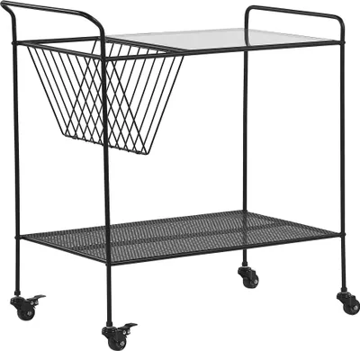 Obrázek produktu pro BELIANI Kuchyňský vozík černý kovový 70 cm na kolečkách vrchní deska z tvrdého skla s policí industriální moderní design
