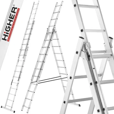 Zdjęcie produktu dla Drabina aluminiowa wielofunkcyjna na schody 3x11 HIGHER 6,33m Hobby 150kg