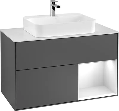 Produktbild von V&B Waschtischunterschrank Wandbeleuchtung Finion 100, Pl wh. m, Reg re Peo, Anthrac. m