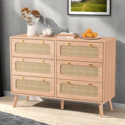 Produktbild von UnboxG Kommode mit 6 Schubladen, Modernes Sideboard mit viel Stauraum, Buffetschrank Mehrzweckschrank für Wohnzimmer Schlafzimmer Flur Büro, Verstellbare Ablage, Metallbeinen, 100 x 34 x 73 cm