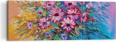 Produktbild von Bild auf Leinwand - Leinwandbild - 3 Teile - Blumenstrauß Blumen Öl - 120x40cm - Wand Bild - Wanddeko - Wandbilder - Leinwanddruck - Bilder - Wanddekoration - Leinwand bilder - CA120x40-4533
