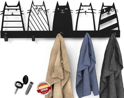 Image de Crochets de vestiaire noirs, lot de 5 | Patère murale 60 cm | Crochets pour vêtements | Crochets de vestiaire en acier | Crochets muraux pour vêtements | Lot de 5 crochets de vestiaire | Crochets muraux en acier