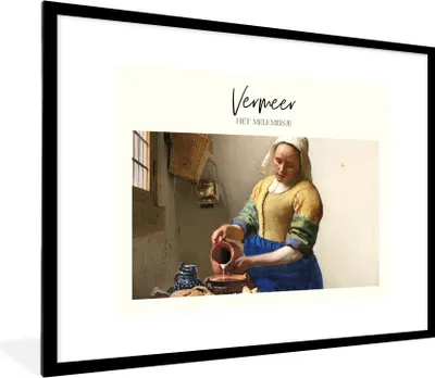 Produktbild von MuchoWow® Gerahmtes Poster Milchmädchen - Vermeer - Alte Meister 80x60 cm - Poster mit Schwarzem Bilderrahmen Wandposter Rahmen Foto Bilder - Schlafzimmer-Dekorationen - Fotoposter