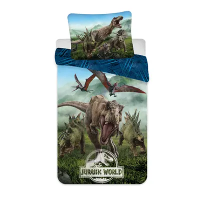 Obrázek produktu pro Bavlněné povlečení 140x200 Jurský park dinosauři lesní hora 6779 Jurský park povlak na polštář 70x90