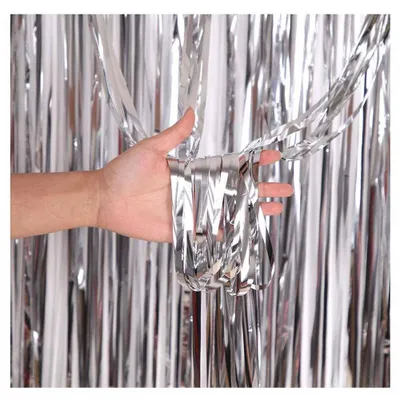 Lametta-Vorhänge, 5 Stück, 1x4 m, silber, Glitzer-Deko