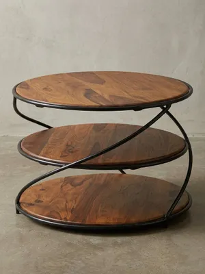 Produktbild von Sheesham-Massivholz Couchtisch, außergewöhnliches Design, 3 Ablageflächen, Robust. 58x58x40 cm | Kadima Design