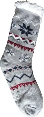 Produktbild von GKA Damen ABS Plüsch Kuschelsocken A1 grau 35-38 Winter Norweger Hüttensocken Socken Norwegersocken Hausschuhe