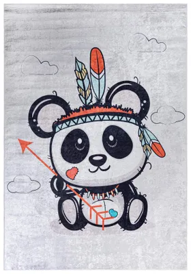Produktbild von Mazovia Kinderteppich Bär Graphit Grau 140x200 cm Kurzflor Pflegeleicht Spielteppich für Kinderzimmer