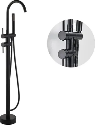 Produktbild von Waschbeckenarmatur, freistehendes Design, Warm- und Kaltwasser-Mischer, Matte Schwarz A