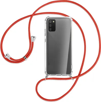 Produktbild von Handykette Backcover-Schutzhülle mit Band (Metall silberfarben) für Samsung Galaxy A02s - rot