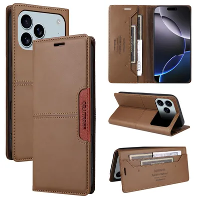 Produktbild von Handyhülle für iPhone 17 Pro Hülle, Leder Flip Wallet Kartenfach Stand Schutzhülle Braun