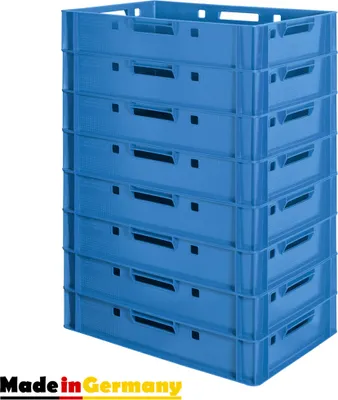 Produktbild von 8 Stück E1 Fleischkisten Blau Kisten Eurobox Lebensmittelecht Metzgerkiste Box Aufbewahrungsbox Kunststoff Wanne Plastik Stapelbar Lagerkisten 60 x 40 Kingpower