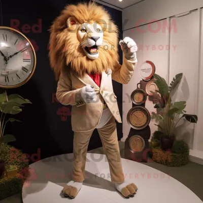 Produktbild von Tamer REDBROKOLY Löwe Maskottchen Kostüm figur gekleidet mit Anzughose und Uhren