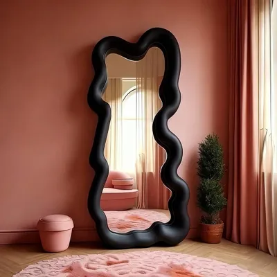 Produktbild von Spiegel Ganzkörperspiegel Standspiegel Wellenförmiger Spiegel Ankleidespiegel Kleiderspiegel Spiegel in Sonderform Schwarz 160*60cm【YDYX-H793】